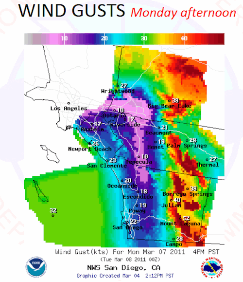Wind Gusts for Monday, March 7th